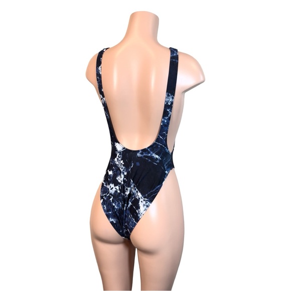 NORMA KAMALI Marissa Swimsuit Blue/ Black Marble SZ M $175 - Picture 8 of 13